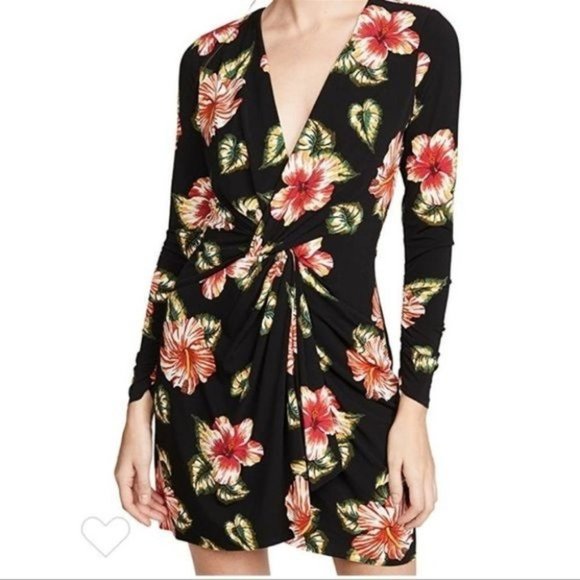 LE SUPERBE V Neck Floral Long Sleeve BODY CON Sexy Mini Dress - Picture 12 of 16
